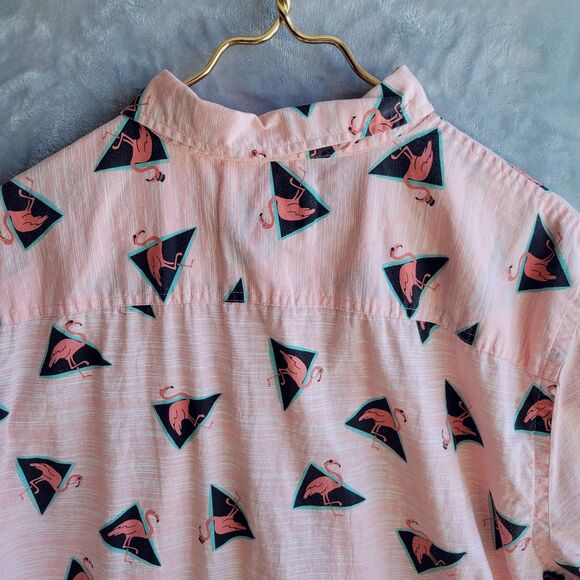 URBAN PIPELINE Flamingo Print Button Down Shirt XXL Short Sleeve Cotton Resort - Picture 5 of 7